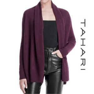 NWT • Tahari Luxe 100% Cashmere Open-Front Cardigan in Aubergine • Size L